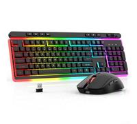 Hasaller Clavier et souris de jeu sans fil rétroéclairés - Touches lumineuses sans fil - Clavier et souris de jeu rechargeables USB-C