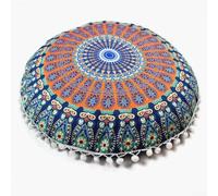 Hasaller Coussin de sol rond décoratif pour adultes - Patchwork vintage bohème élégant - 43 cm - Coton brodé - Housse de canapé assise (#5)