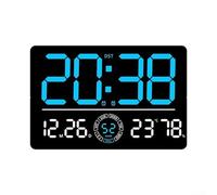 Hasaller Horloge murale numérique LED avec grand écran pour heure, date, température, alarme pour décoration de chambre, télécommande et luminosité réglable, 33 x 22 cm, bleu/vert/rouge/orange (bleu)
