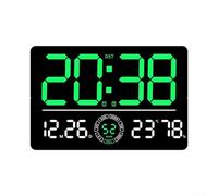 Hasaller Horloge murale numérique LED avec grand écran pour heure, date, température, alarme pour décoration d'intérieur, télécommande et luminosité réglable, 33 x 22 cm, bleu/vert/rouge/orange (vert)