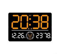 Hasaller Horloge murale numérique LED avec grand écran pour heure, date, température, alarme pour décoration d'intérieur, télécommande et luminosité réglable, 33 x 22 cm, bleu/vert/rouge/orange
