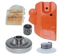 Hasaller Kit de cache-embrayage de frein pour tronçonneuse 445 450 modèles remplace 544097902 503931801 578097901 Pièces en plastique orange et blanc avec filtre à air et aiguille Beari