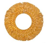 Hasaller Miroirs muraux de 40 cm - Miroir mural tissé bohème - Miroir rond décoratif rustique avec corde de paille - Miroir à suspendre avec perles en bois pour salon, chambre à coucher, salle de bain