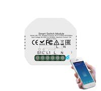 Hasaller Module d'interrupteur intelligent WiFi pour Tuya Smart Home App Control 1 voie et 2 voies multifonction noyau en cuivre blanc 4,7 x 5,2 cm compatible voix à distance
