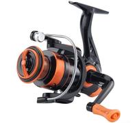 Hasaller Moulinet de pêche pliable en un clic en métal avec rapport de vitesse 5.2:1 pour l'eau salée longue coulée avec bobine en métal et poignée en caoutchouc souple orange (OW4000)