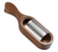 Hasaller Râpe à fromage à lame en acier inoxydable avec boîte de rangement en bois d'acacia pour râper et trancher les fromages à pâte dure et molle, gadget de cuisine, marron, 24,7 x 6,8 x 4 cm