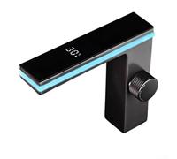 Hasaller Robinet intelligent de salle de bain avec fonction de contrôle de la température intelligente, affichage numérique, affichage de la température, bande LED, robinet d'évier silencieux (noir)