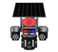 Hasaller Solars Caméra de sécurité PTZ WiFi 360 degrés à énergie solaire Caméra de sécurité extérieure WiFi avec zoom panoramique inclinable trois lentilles Ni-ght Vis-ion Double système de détection