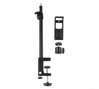 Hasaller Support d'éclairage de table en métal avec clip en forme de L pour appareils photo et streaming en direct, hauteur réglable de 32 à 52 cm, support de bureau noir pour iPhone et smartphones