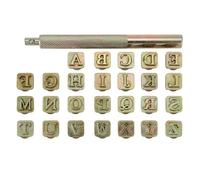 Hasaller Tampons de gaufrage pour cuir - 26 sceaux de lettres de l'alphabet - 9 mm - Outil de poinçonnage avec 1 poignée d'estampage - Pour loisirs créatifs