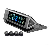 Hasaller TPMS Moniteur de pression des pneus sans fil à énergie solaire avec 4 capteurs externes pour voitures, SUV, camions, bar, psi, ℃ ℉, affichage 12 V, argent (argent)