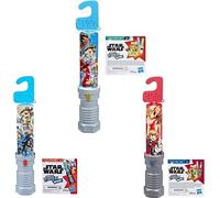 Hasbro Star Wars Micro Force Wow, lot de 3 sabres 1 de chaque série 1, 2 et 3, quatre mini-figurines avec 2 autocollants à collectionner dans chaque sabre