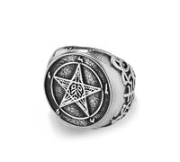 Hasdnker Bagues Bague Bijoux Femme Hommes 25Mm Vintage Fallen Angel Lucifer Ring Satan Pentagram Silver Gold Black Color Ring 11 Silver