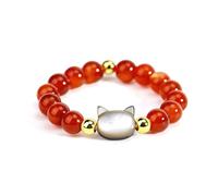 Hasdnker Bagues Bague Bijoux Femme Hommes 4Mm Natural Stone Ring for Women Trendy Shell Cat Charm Healing Amethyst Pink Quartz Crystal Bead Finger Rings Jewelry Redagate-Black