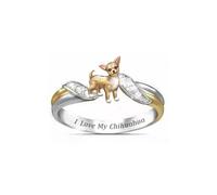 Hasdnker Bagues Bague Bijoux Femme Hommes Bague Bicolore « J'aime Mon Chihuahua » - 7 Couleurs - Multicolore
