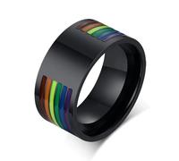 Hasdnker Bagues Bague Bijoux Femme Hommes Bague en Émail Arc-en-Ciel pour Hommes, Bagues Simples, Bague De Mariage Large, Bijoux Gay Pride 10 Mm 9 Arc-en-Ciel