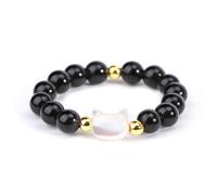 Hasdnker Bagues Bague Bijoux Femme Hommes Bague en Pierre Naturelle De 4 Mm pour Femme, Bijou Tendance, Coquillage, Chat, Améthyste, Quartz Rose, Perle De Cristal, Obsidienne Blanche