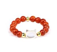 Hasdnker Bagues Bague Bijoux Femme Hommes Bague en Pierre Naturelle De 4 Mm pour Femme, Bijou Tendance, Coquillage, Chat, Améthyste, Quartz Rose, Perle De Cristal, Rouge, Agate Et Blanc