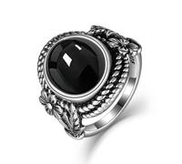 Hasdnker Bagues Bague Bijoux Femme Hommes Bague pour Femme en Onyx Noir Naturel, Style Vintage, Fiançailles, Mariage, Anniversaire, 9 R2449Ba-1