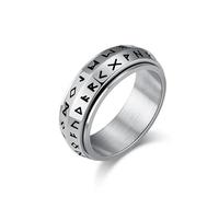 Hasdnker Bagues Bague Bijoux Femme Hommes Bague Rotative Viking Runes 8 Mm pour Homme Taille De Bague 7-13 10 Argent