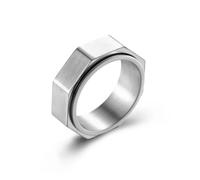 Hasdnker Bagues Bague Bijoux Femme Hommes Relieving Anxiety Ring for Men Octagon Spinner Nut Shape Ring Stress Relief Wedding Band Ring 7 Silver