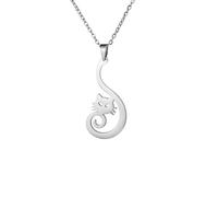 Hasdnker Collier Pendentif Argent Bijoux Hommes Femmes Necklace Collier avec Pendentif en Forme De Chat Incurvé pour Femme Et Fille, Bijou d'anniversaire Mignon, Couleur Acier