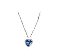 Hasdnker Collier Pendentif Argent Bijoux Hommes Femmes Necklace Collier avec Pendentif en Forme De Grand Cœur en Cristal pour Femme, Collier Entièrement en Strass, Cœur De L'Océan, Cœur Bleu, Amou