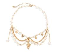 Hasdnker Collier Pendentif Argent Bijoux Hommes Femmes Necklace Collier De Perles D'Imitation pour Femmes, Perles Multicouches, Breloque À Pompon, Chaîne De Cou, Bijoux De Fête pour Filles