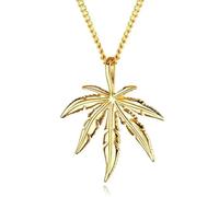 Hasdnker Collier Pendentif Argent Bijoux Hommes Femmes Necklace Collier Pendentif Feuille D'Érable en Argent avec Breloque en Forme De Petite Herbe De Cannabis, Bijoux Hip-Hop 4