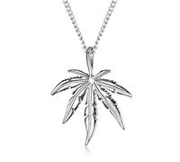 Hasdnker Collier Pendentif Argent Bijoux Hommes Femmes Necklace Collier Pendentif Feuille D'Érable en Argent avec Breloque en Forme De Petite Herbe De Cannabis, Bijoux Hip-Hop 5
