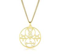Hasdnker Collier Pendentif Argent Bijoux Hommes Femmes Necklacecollier Pendentif Double Sceau Sigil De Lucifer Lilith Église Satan Démon Pentagramme Satanique Amulette Bijoux Couleur Or