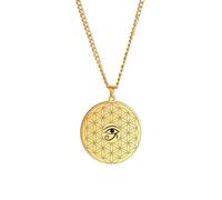 Hasdnker Collier Pendentif Argent Bijoux Hommes Femmes Necklacecollier Pendentif Vintage Fleur De Vie Œil D'Horus pour Femmes Hommes Bijoux Talisman Turc Mauvais Œil Couleur Or