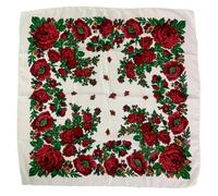 Hasdnker Foulard Echarpe Écharpe Châle 70 * 70Cm Foulard Russe Imprimé Floral De Luxe Femmes Fleur Imprimé Carré Bandana Bandeau Ukrainien Châle Mouchoir Enveloppements De Tête Blanc