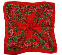 Hasdnker Foulard Echarpe Écharpe Châle 70 * 70Cm Foulard Russe Imprimé Floral De Luxe Femmes Fleur Imprimé Carré Bandana Bandeau Ukrainien Châle Mouchoir Enveloppements De Tête Rouge