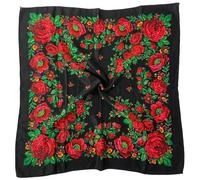 Hasdnker Foulard Echarpe Écharpe Châle 70 * 70Cm Foulard Russe Imprimé Floral De Luxe Femmes Fleur Imprimé Carré Bandana Bandeau Ukrainien Châle Mouchoir Enveloppements De Tête Noir