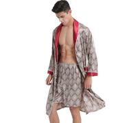 Haseil Peignoir kimono luxueux pour homme avec short en satin de soie, ensemble de vêtements de nuit légers à manches longues, rouge 1, Medium