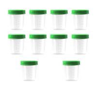 HaseMed Lot de 10 gobelets à urine de qualité supérieure - 125 ml - Couvercle à visser - Vert - Gradué jusqu'à 100 ml - Anti-fuite - Inscriptible - Passe au congélateur