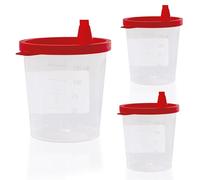 HaseMed Lot de 3 gobelets à urine, 125 ml, avec couvercles rouges, anti-fuite, empilables et hygiéniques pour les échantillons d'urine, les fournitures de laboratoire, les cabinets médicaux, les