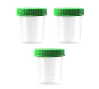 HaseMed Lot de 3 gobelets à urine de qualité supérieure - 125 ml - Couvercle à visser - Vert - Gradué jusqu'à 100 ml - Anti-fuite - Inscriptible - Passe au congélateur