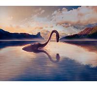 HASENCIV Bricolage Diamant Peinture Le monstre du Loch Ness regarde son reflet dans l'eau au milieu de beaux paysages au coucher du soleil Kit de par numéros 30x40cm DIY Strass Peinture Kits