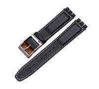 HASGTFM Bracelet de montre en cuir de qualité 17mm bracelet de remplacement en cuir adapté for bracelet de montre swatch hommes femmes YCS YAS YGS bracelet noir(Black white)