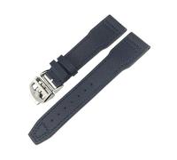HASGTFM Bracelet de montre en cuir véritable 20mm 21mm 22mm adapté for IWC adapté for montres d'aviateur PORTOFINO IW3777 bracelet en nylon vert bleu noir(Blue Folding,20MM_SILVER BUCKLE)