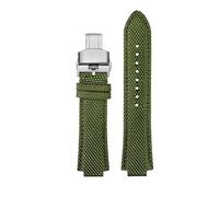 HASGTFM Bracelet de montre en toile de Nylon for hommes, 26x12mm, extrémité convexe, adapté for TISSOT PRX T137.407/T137.410, série Super Player(Green-silver)
