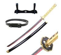 Hashiman - Katana Demon Slayer - Yoriichi Tsugikuni - Réplique Manga Sabre + Support d'Epée Bois + Ceinture