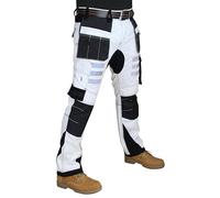 HASHOOB TRADING FZE Pantalon de peintre blanc pour homme avec trois points de couture, Blanc 7., 34W / 32L