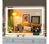 Hasipu Miroir de courtoisie avec lumières, 70 x 50 cm, miroir de maquillage LED, miroir de maquillage lumineux avec contrôle à écran tactile, 3 modes à intensité variable, rond, blanc