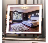 Hasipu Miroir de maquillage avec éclairage 62 x 50 cm, miroir cosmétique LED grossissant 10x, 3 températures de couleur, contrôle tactile, miroir de table rotatif à 360°, miroir pour maquillage noir