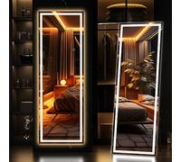Hasipu Miroir sur Pied LED 140 x 40 cm, Grand Miroir Mural avec Support et éclairage, 3 Couleurs et Dimmable Lumiere, Miroire Pleine Longueur pour Chambre, Salon