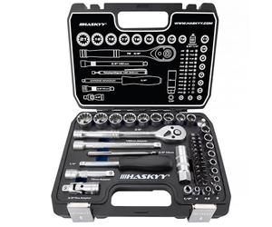 HASKYY 52pcs Coffret a cliquet 72 dents et douilles Profil Gear Lock Torx XZN Profil E Cle a cliquet 12 pans 6 pans Dimensions métriques/en pouces -1/4 et 3/8 Embouts a douilles 4-19 mm