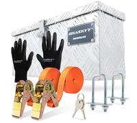HASKYY Boîte à outils en aluminium 485 x 140 x 200 mm avec 2 sangles de serrage avec cliquet de 5 m x 27 mm - Sangles de fixation 400-800 daN et gants noirs